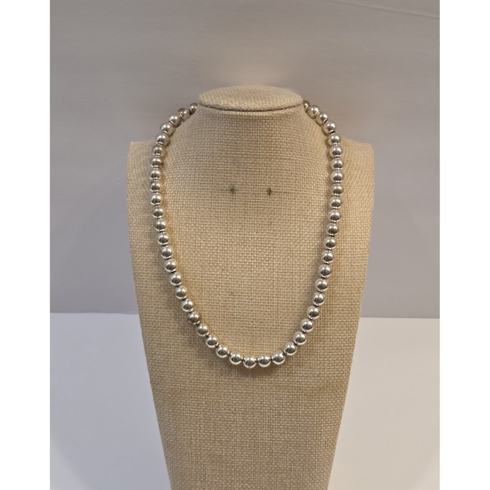 1990s Vintage Ralph Lauren Heavy Silver Tone Ball Necklace 17"